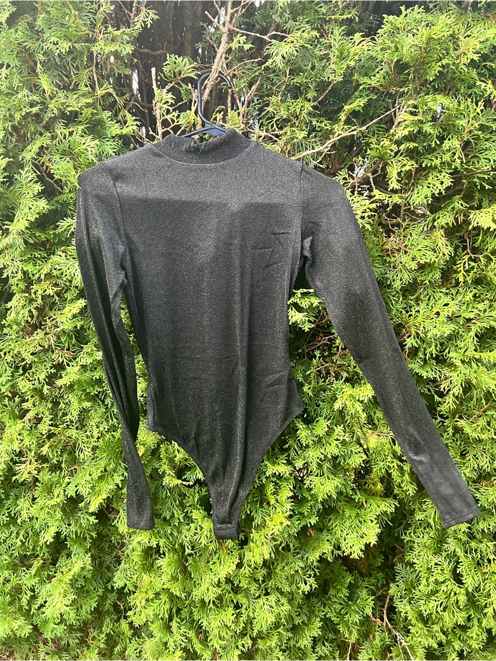 naked wardrobe Black Shimmer Long Sleeve Mock Neck Bodysuit